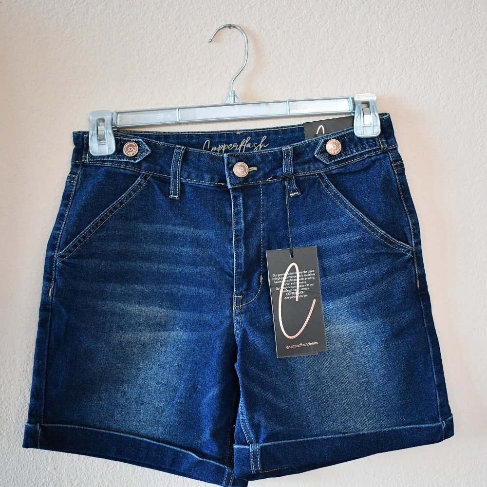 Copperflash Women's Premium Denim Curvy Hi Rise Bermuda Shorts Size 8